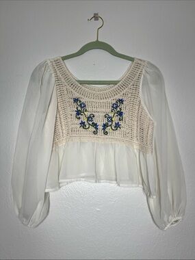 Boho Sheer Crochet Peasant Crop Top Size S Fairy Boho Hippie Whimsical